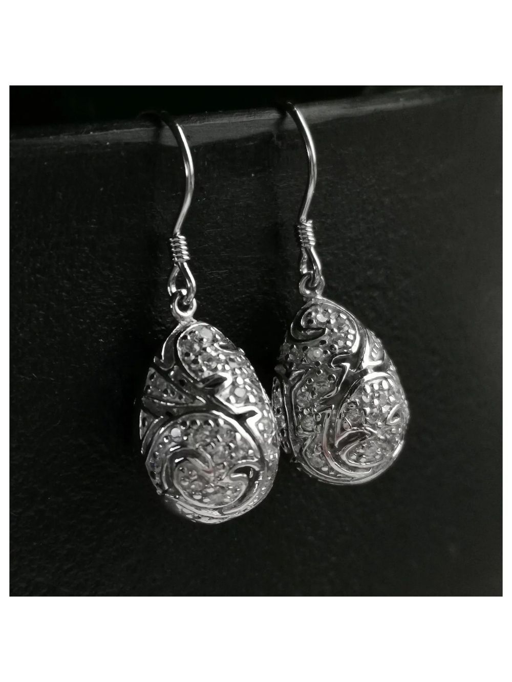 Sterling silver cz damask design dangle drop earrings 🆕